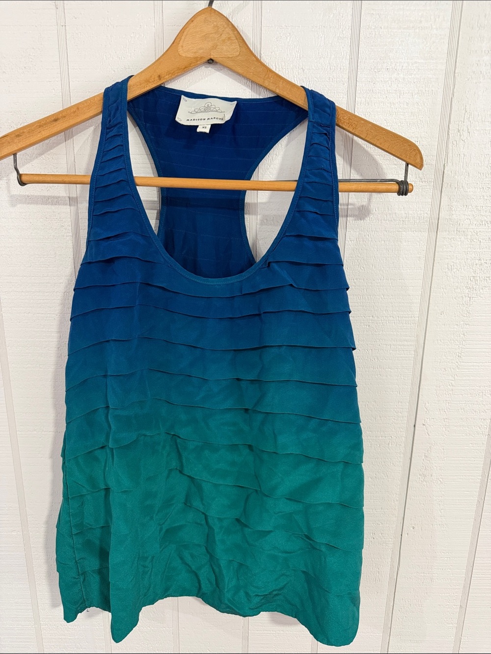Anthropologie Madison Marcus Blue to Teal Silk Layered Racerback Blouse